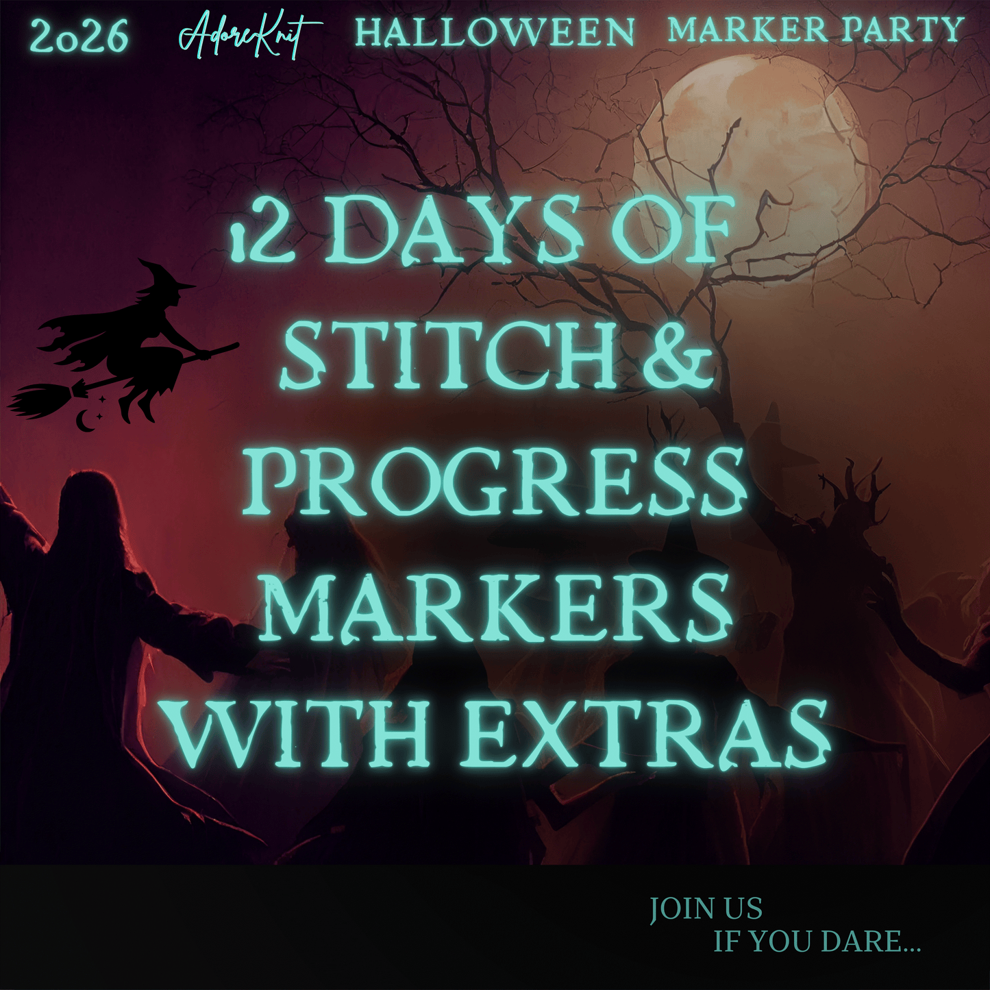 2026 Halloween Marker Party Countdown, Knitting Stitch Markers, Crochet Progress Markers, Halloween Project Bag Option, 13 Day Halloween Advent for Knitters