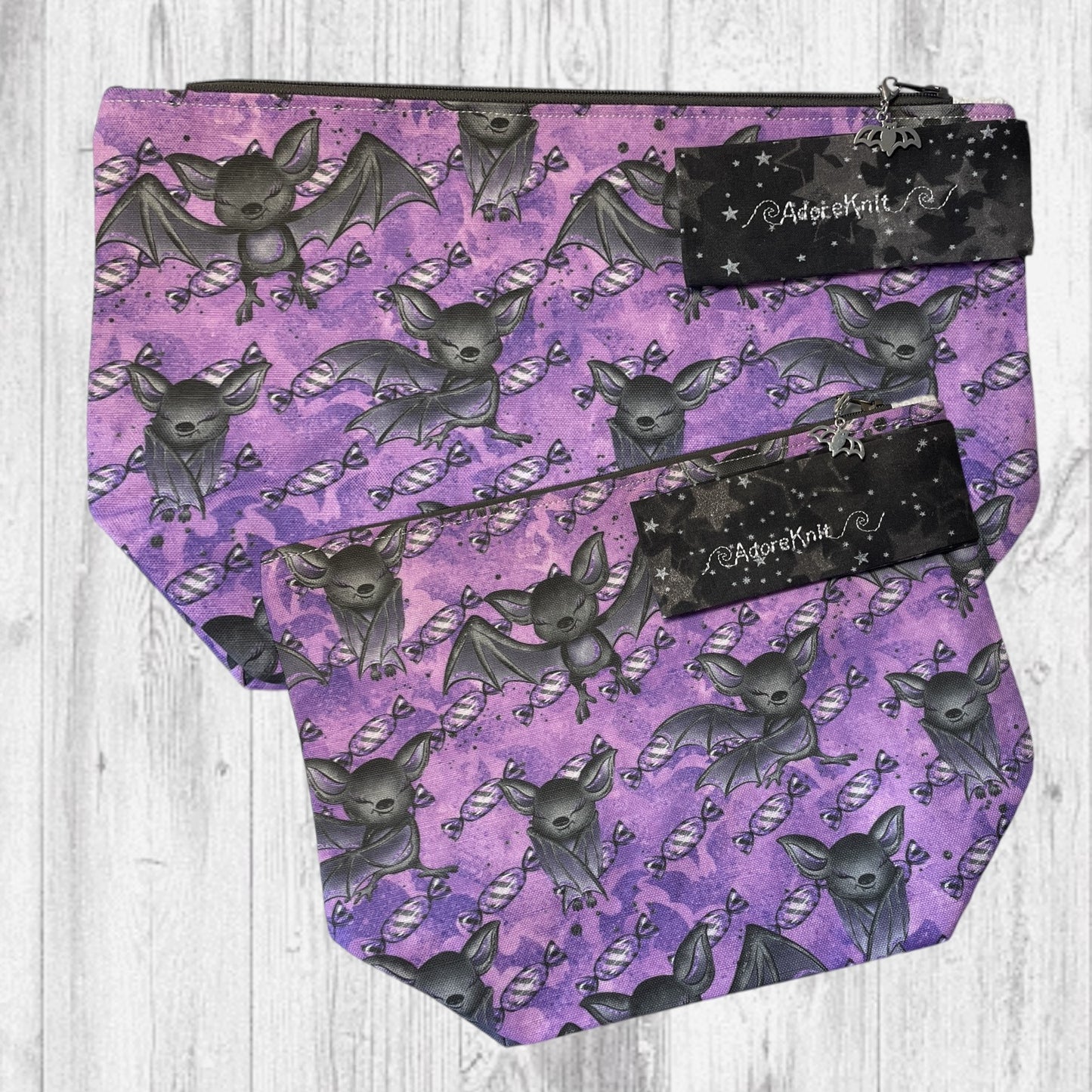 Playful Purple Bats Pass Piles of Peppermint Candy Project Bag