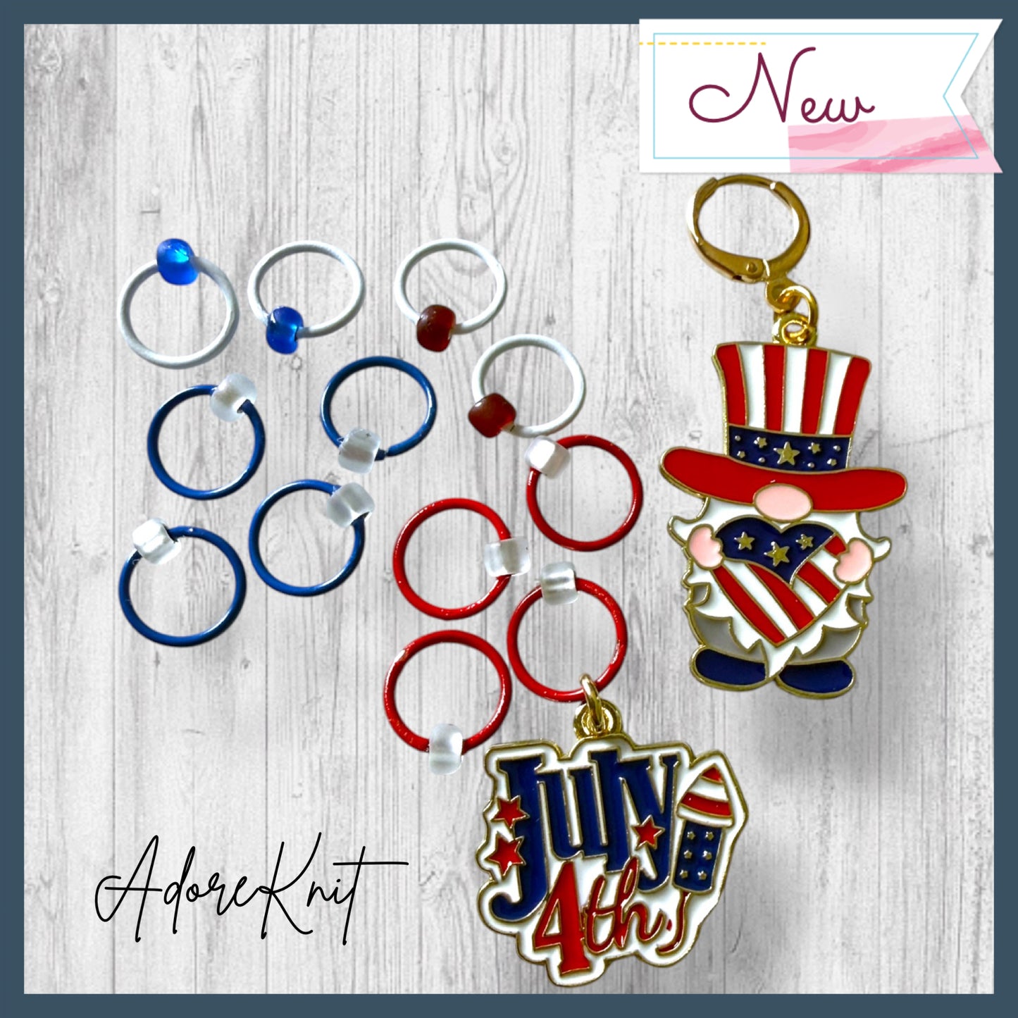 Patriotic Gnome Stitch Markers | Red White and Blue Knitting Markers