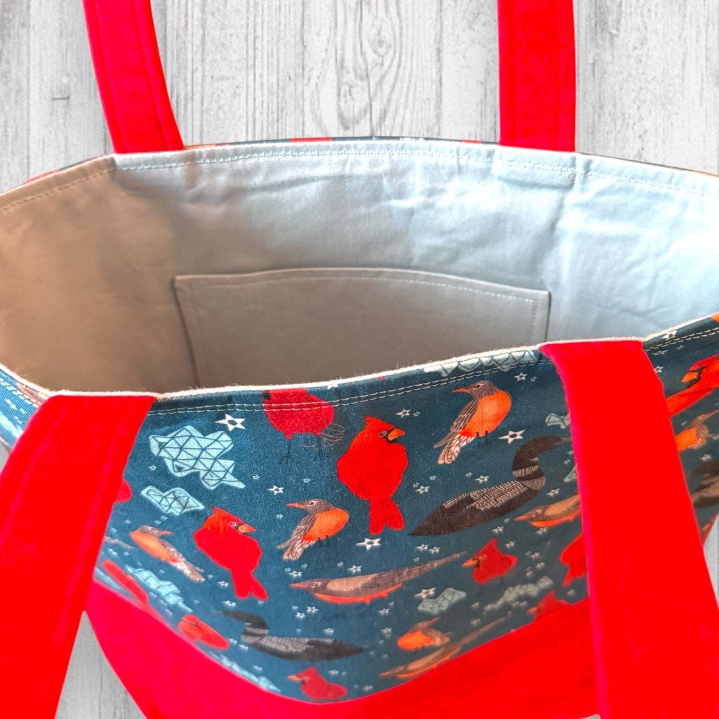 Red Feathers Warm Hearts Project Bag