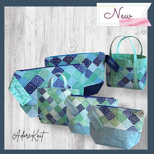 Heart Sings Granny Square Project Bag | Cool Colors Knitting Yarn Bag