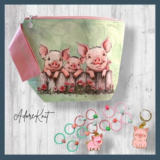Who’s Stitchin’ Next Door Project Bag Exclusively Designed Fabric by AdoreKnit