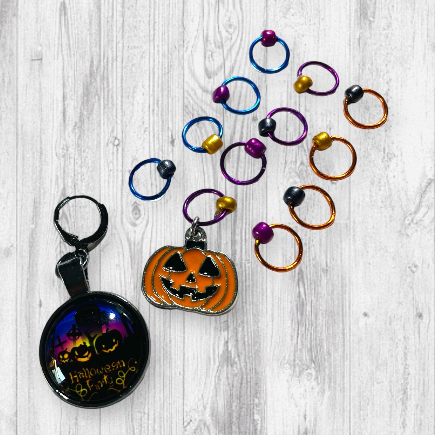 Halloween Party and Jack-o-Lantern Progress and Stitch Markers