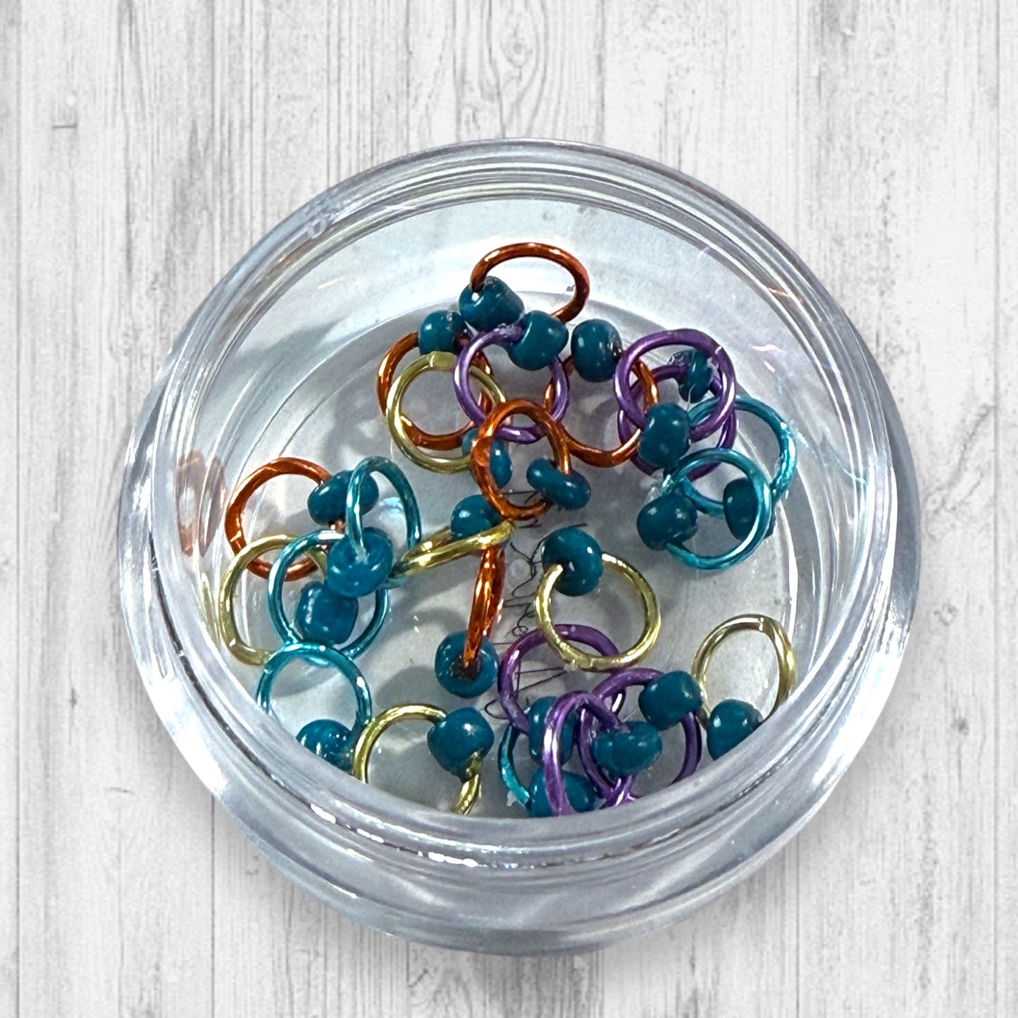 Sock Knitter's Companion Tiny Stitch Markers with Marker Container Aqua w Turquoise