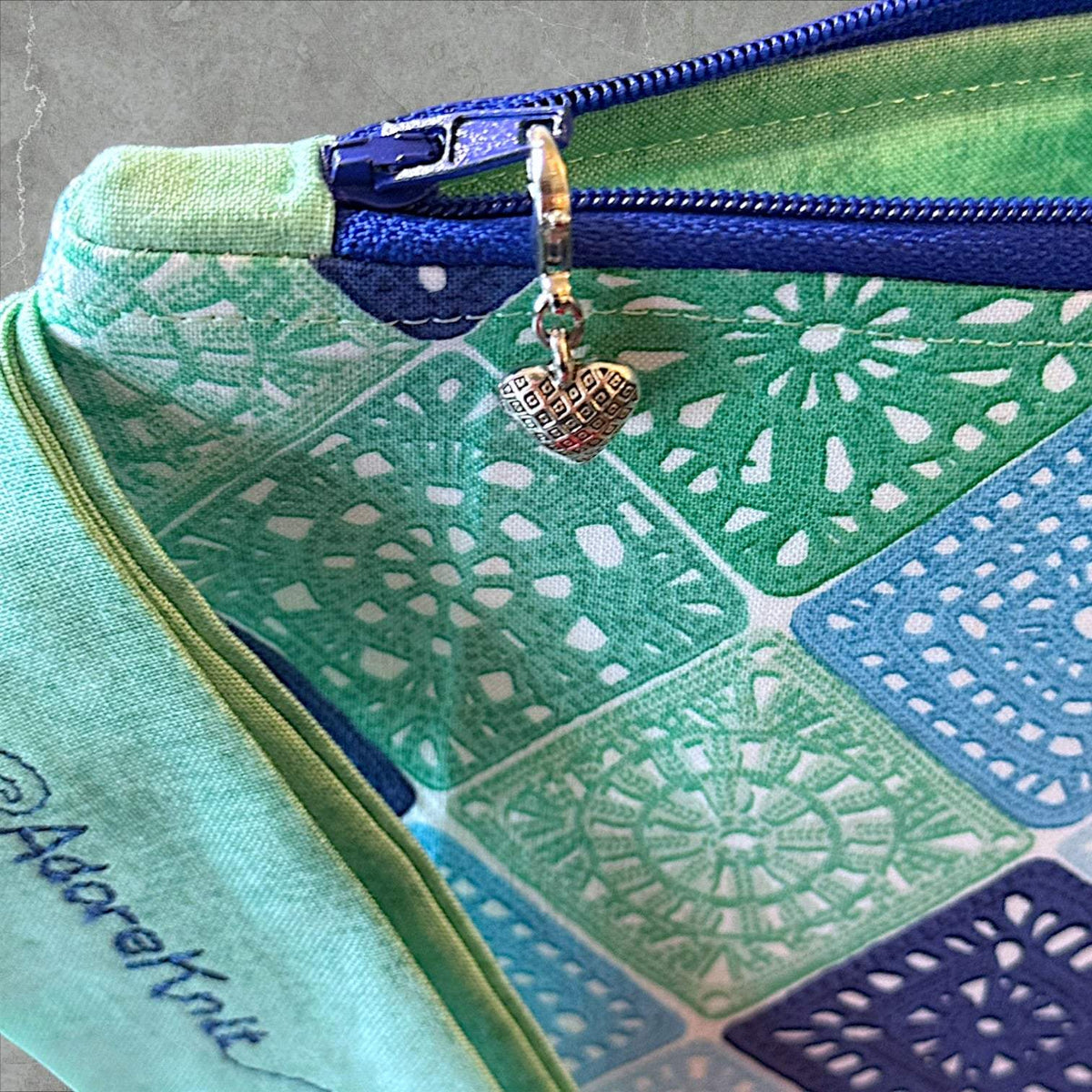 Heart Sings Granny Square Project Bag | Cool Colors Knitting Yarn Bag