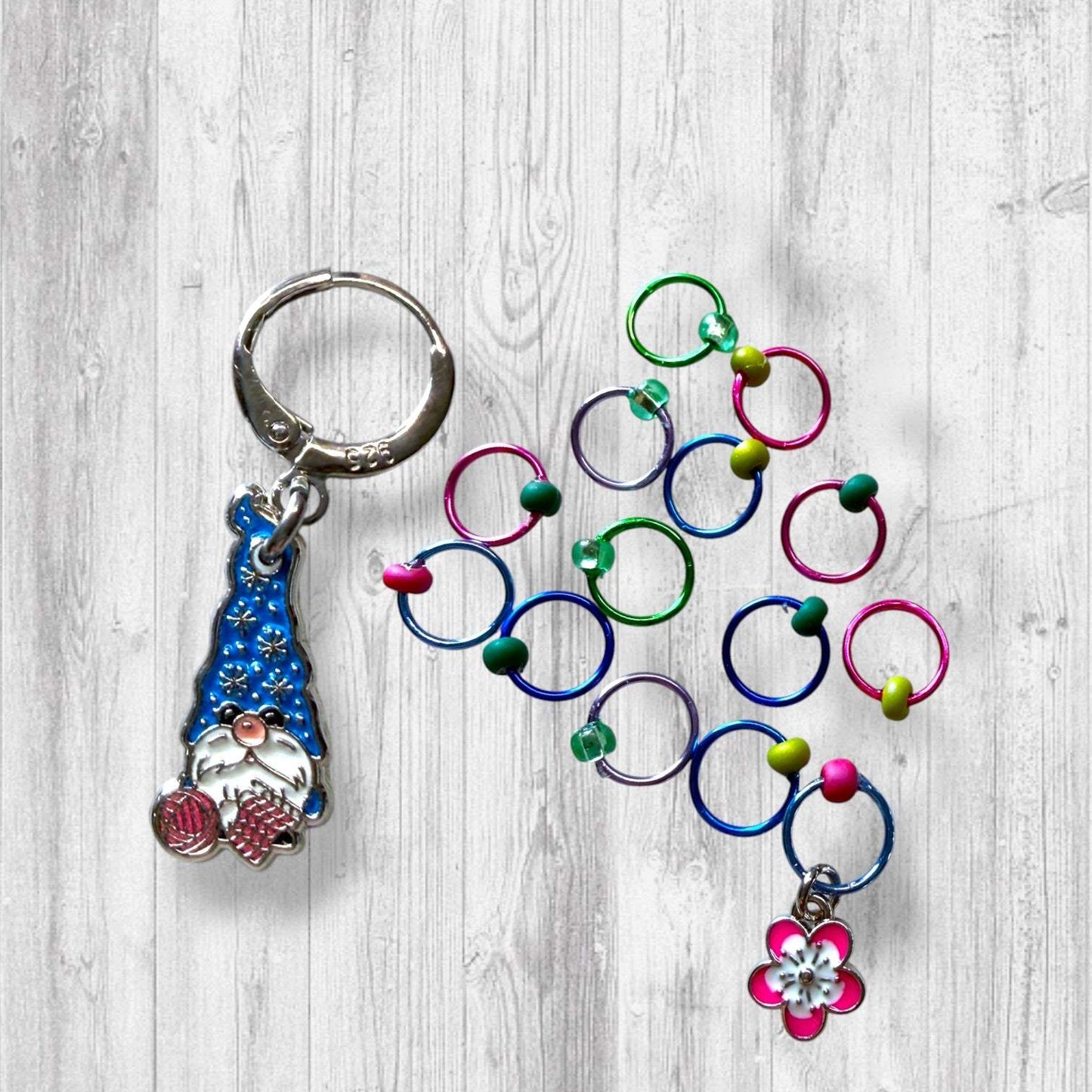 Pages, Petals & Purls Stitch Markers | Floral Gnome Knitting Markers