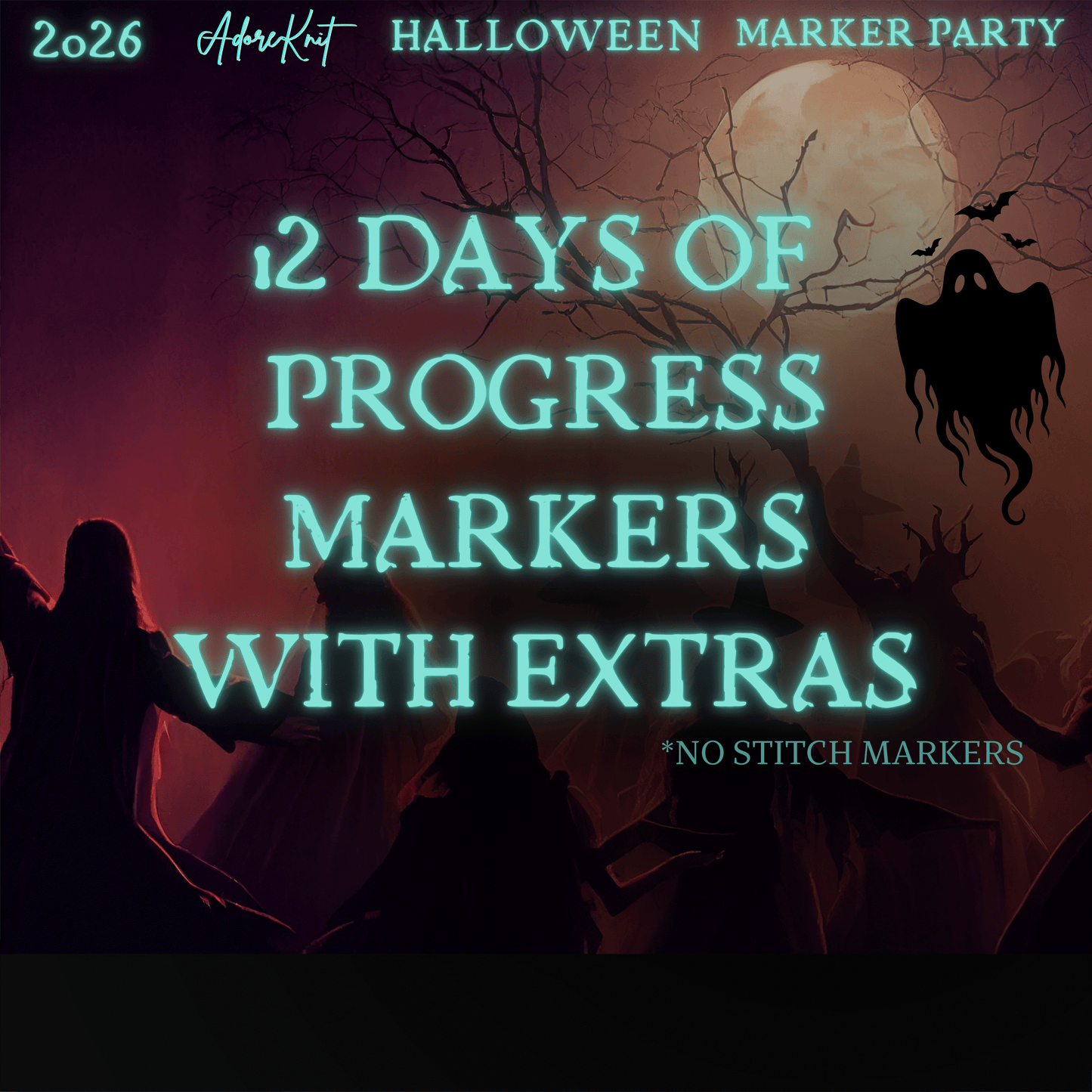 2026 Halloween Marker Party Countdown, Knitting Stitch Markers, Crochet Progress Markers, Halloween Project Bag Option, 13 Day Halloween Advent for Knitters