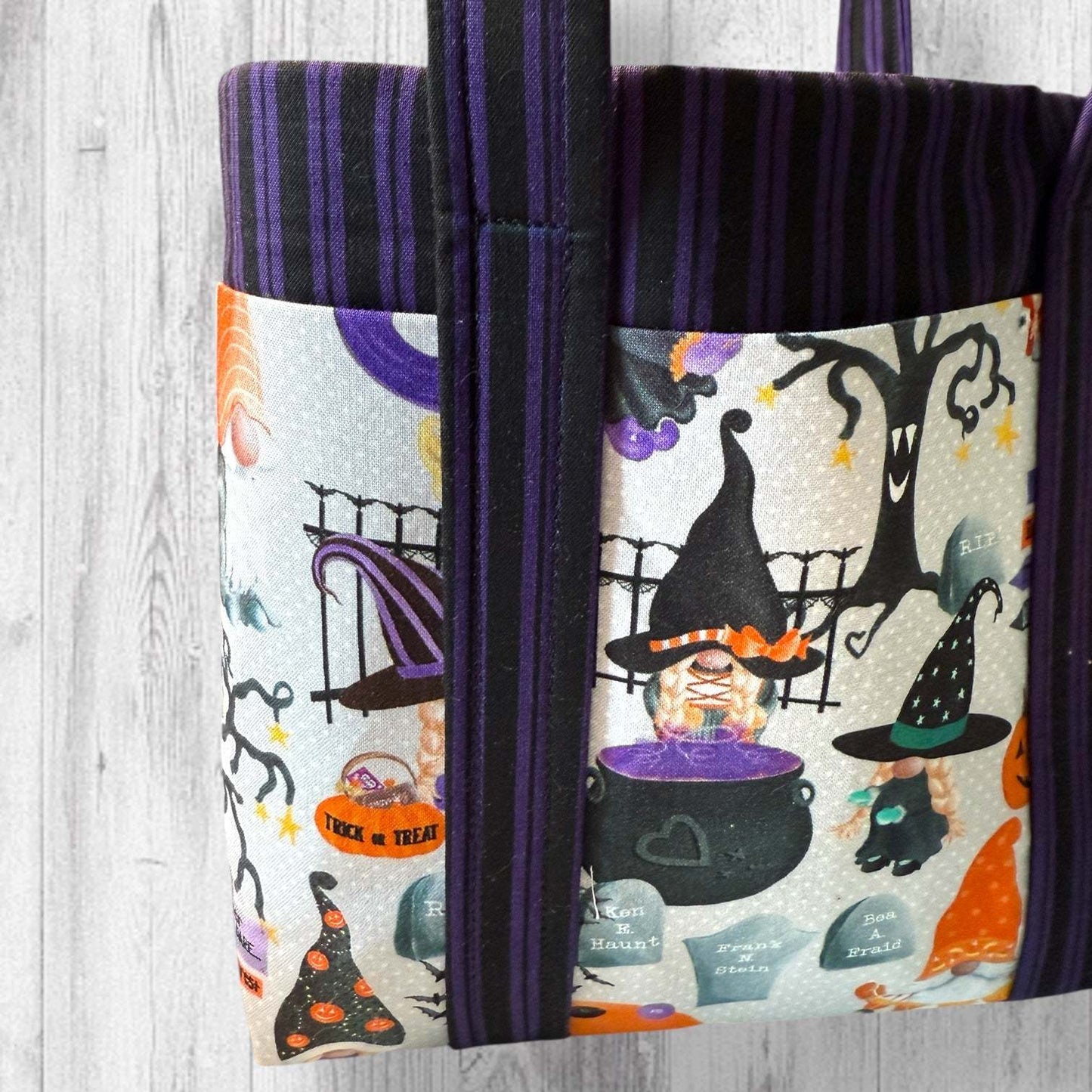 Pumpkin Paths & Pointy Caps Project Bag stripes