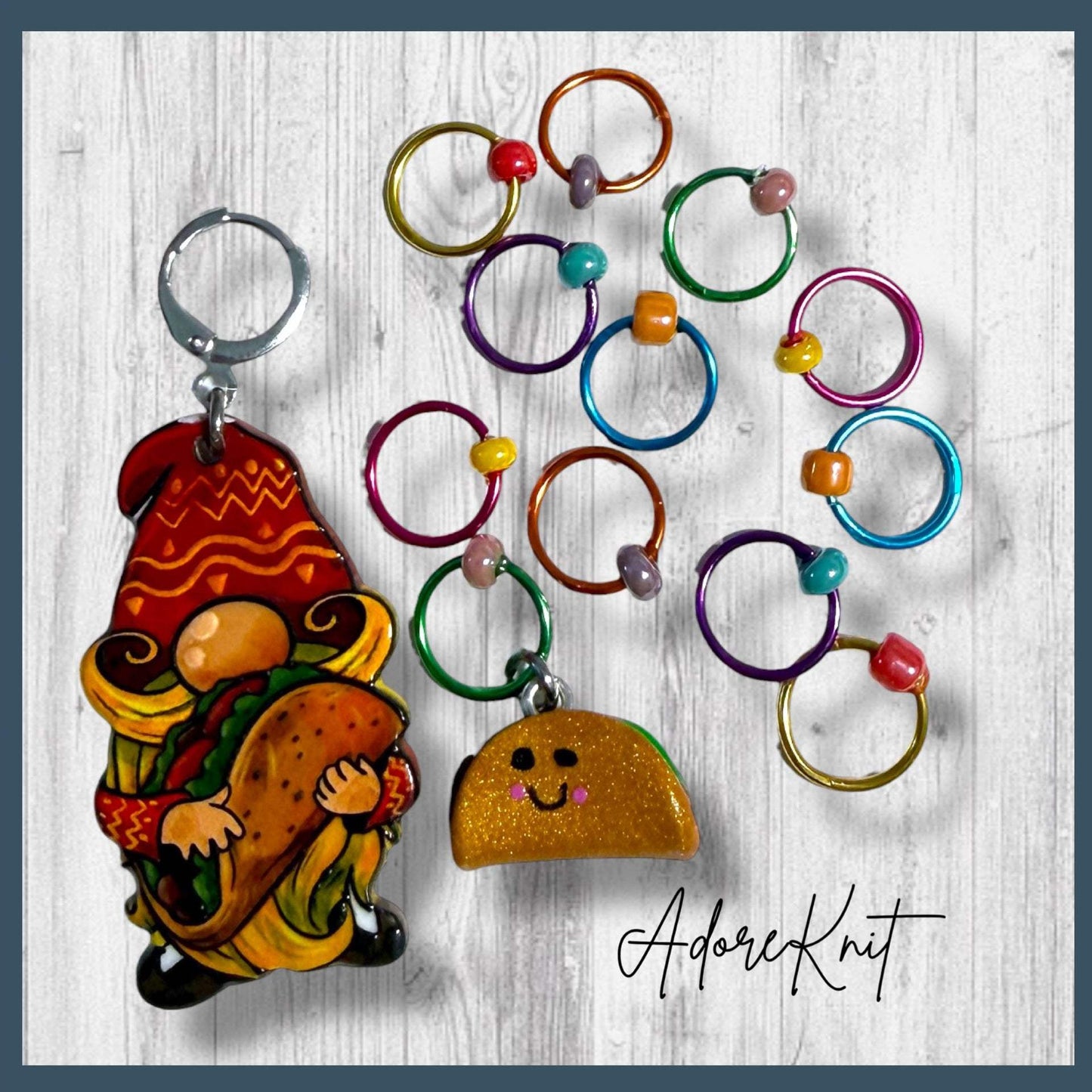 Gnome and Taco Progress and Stitch Markers