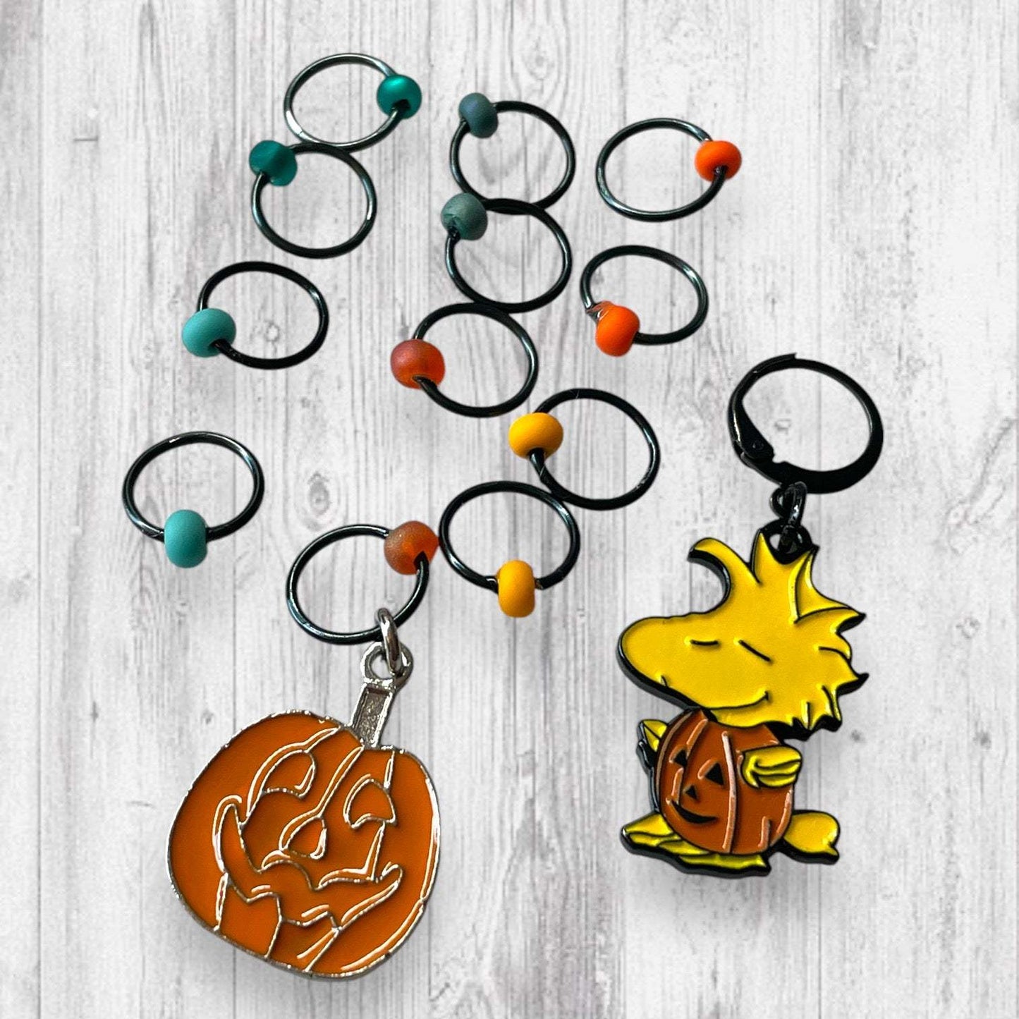 King of the Pumpkin Patch Progress and Stitch Markers Jack