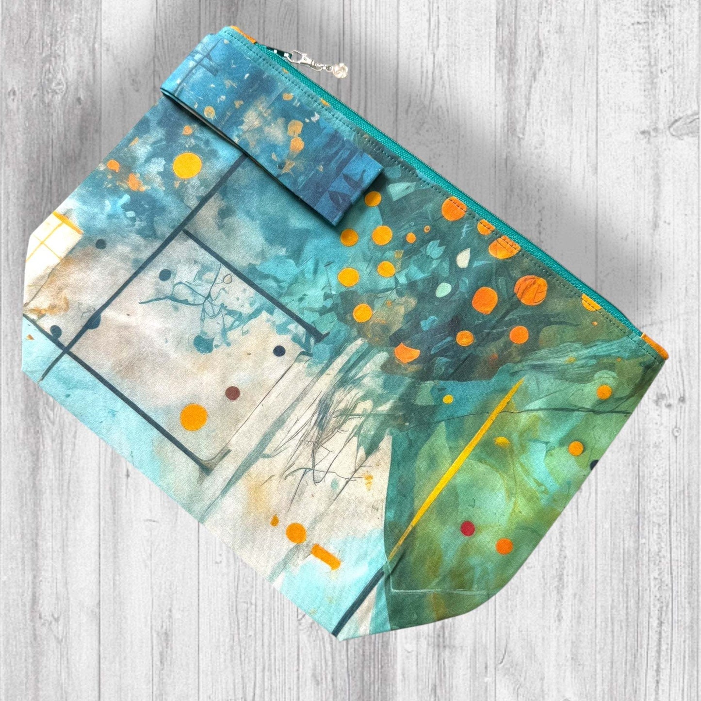 Watercolor & Ink Project Bag | Knitting Project Bag with Wrist Strap