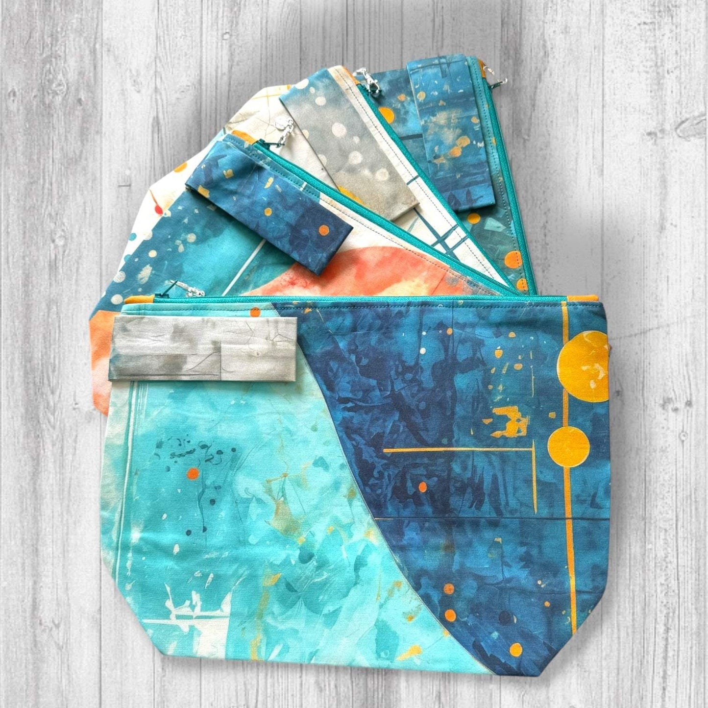 Watercolor & Ink Project Bag | Knitting Project Bag with Wrist Strap