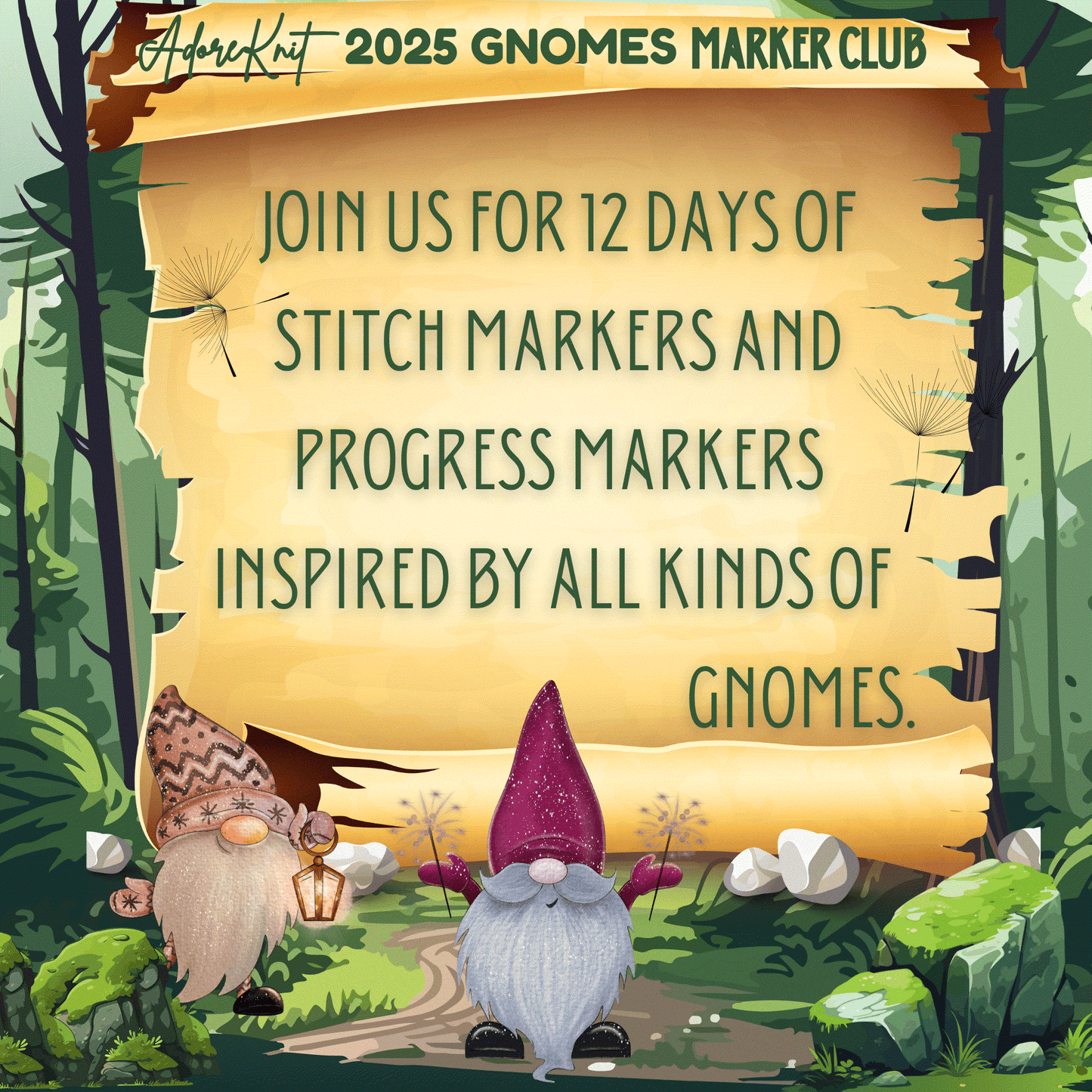 2025 GNo Good GNOMES Countdown Club, 12 Days of Stitch & Progress Markers, Yarn, Project Bags