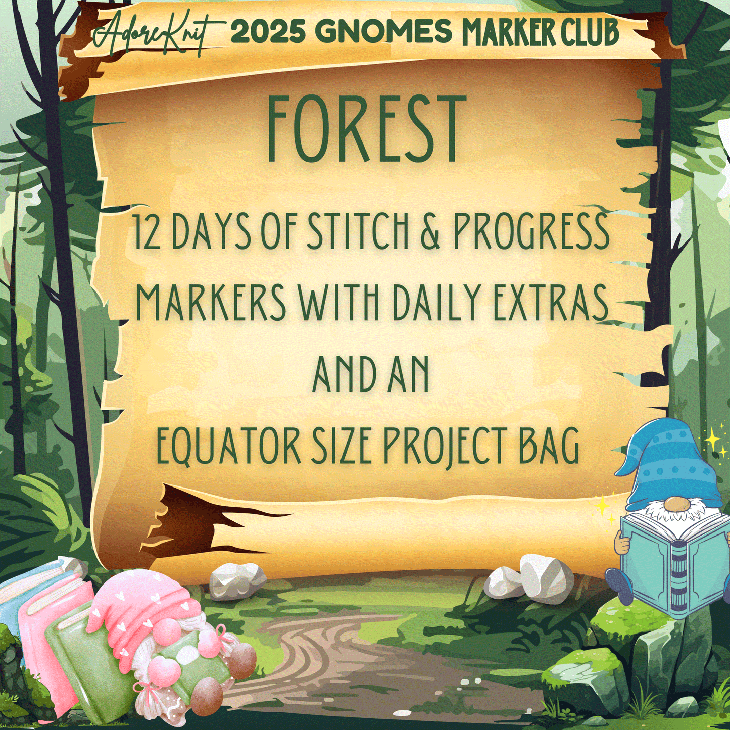 2025 GNo Good GNOMES Countdown Club, 12 Days of Stitch & Progress Markers, Yarn, Project Bags