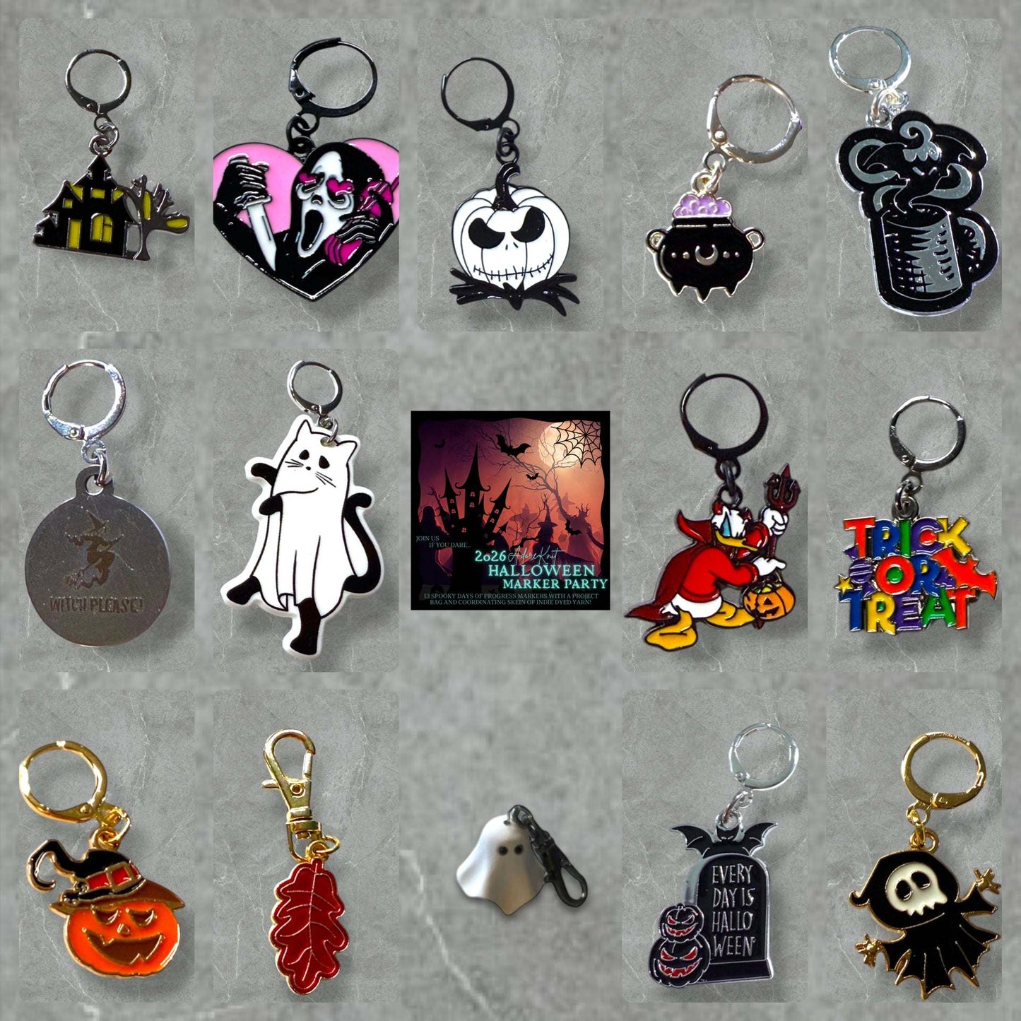 2026 Halloween Marker Party Countdown, Knitting Stitch Markers, Crochet Progress Markers, Halloween Project Bag Option, 13 Day Halloween Advent for Knitters