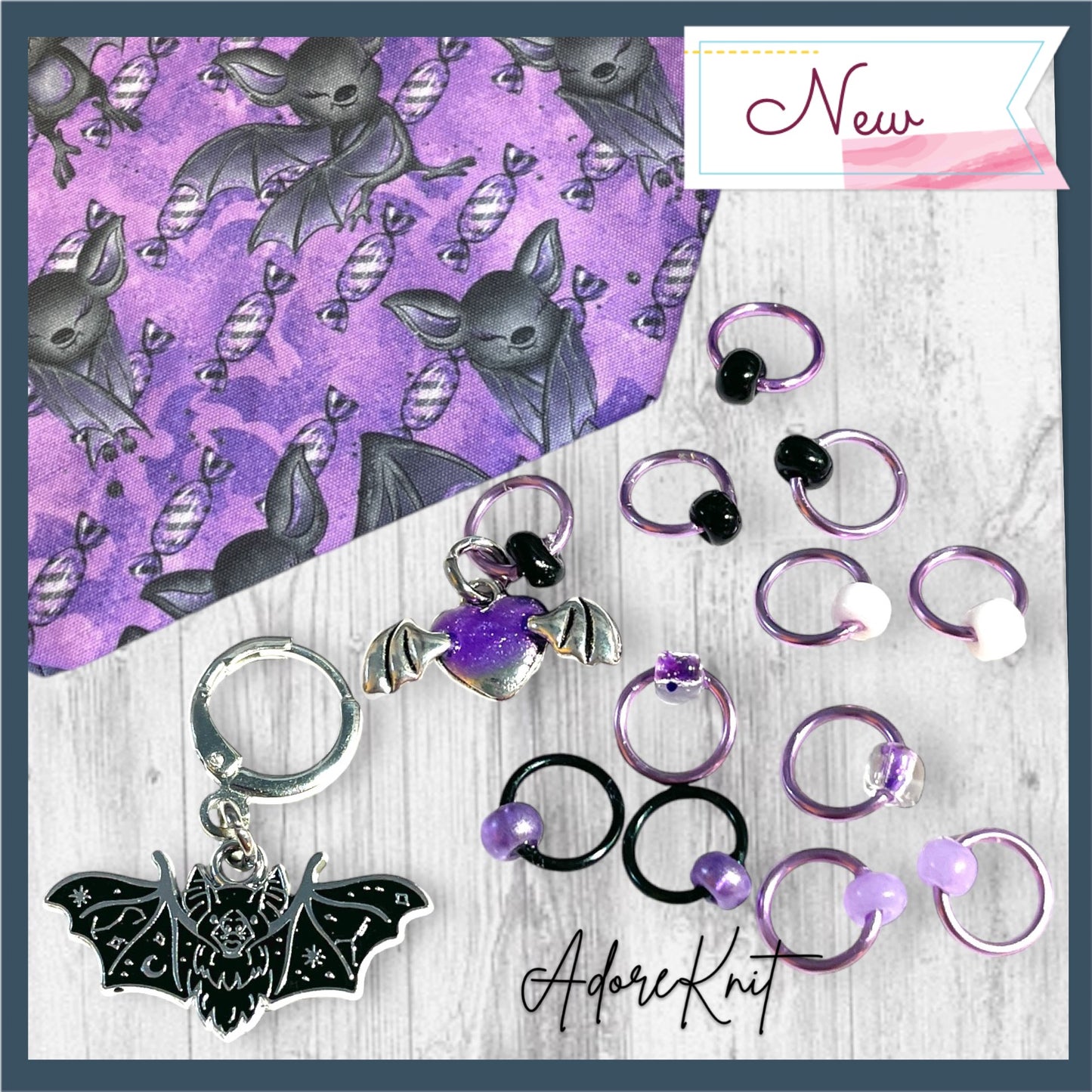 Playful Purple Bats Pass Piles of Peppermint Candy Project Bag