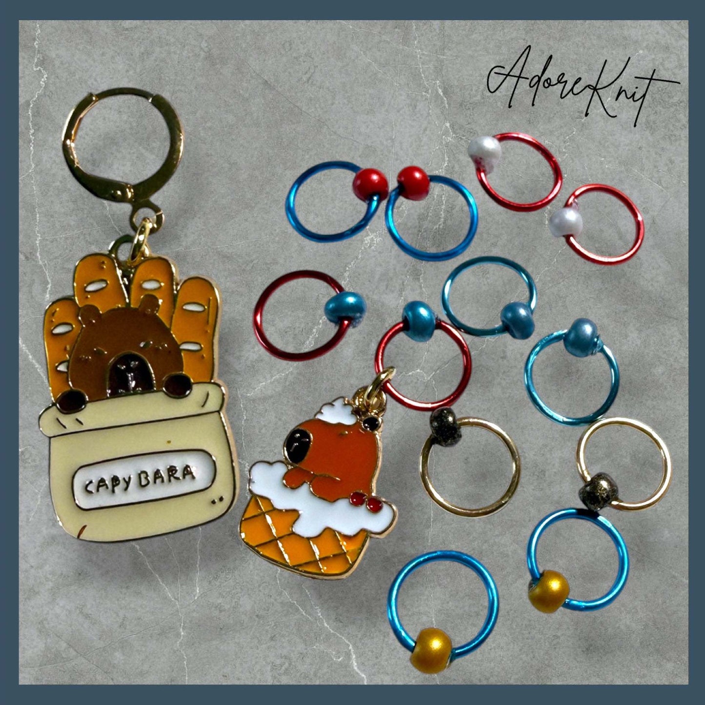 Sun Soaked Capybaras | Picnic with the Capys Progress & Stitch Marker Set