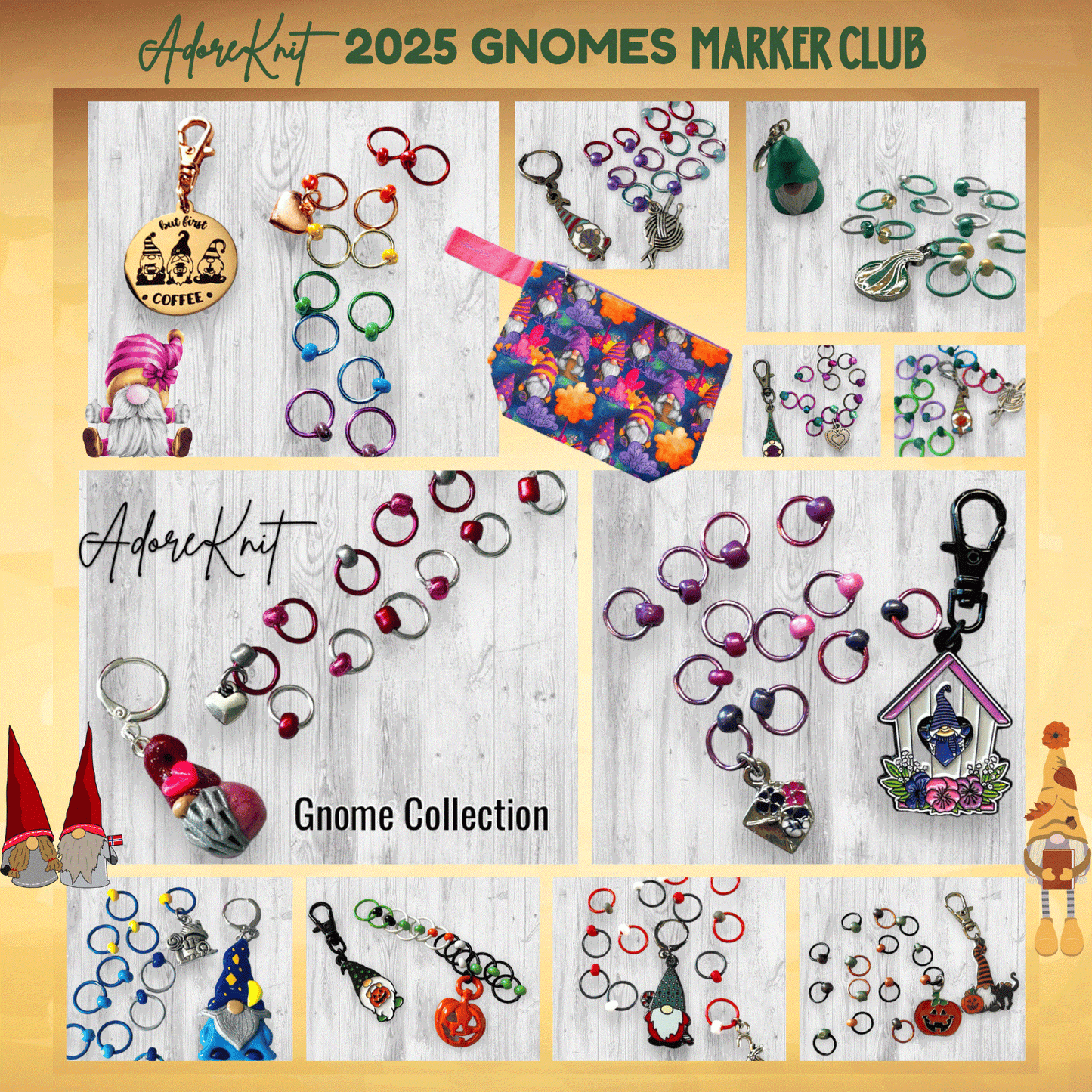 2025 GNo Good GNOMES Countdown Club, 12 Days of Stitch & Progress Markers, Yarn, Project Bags