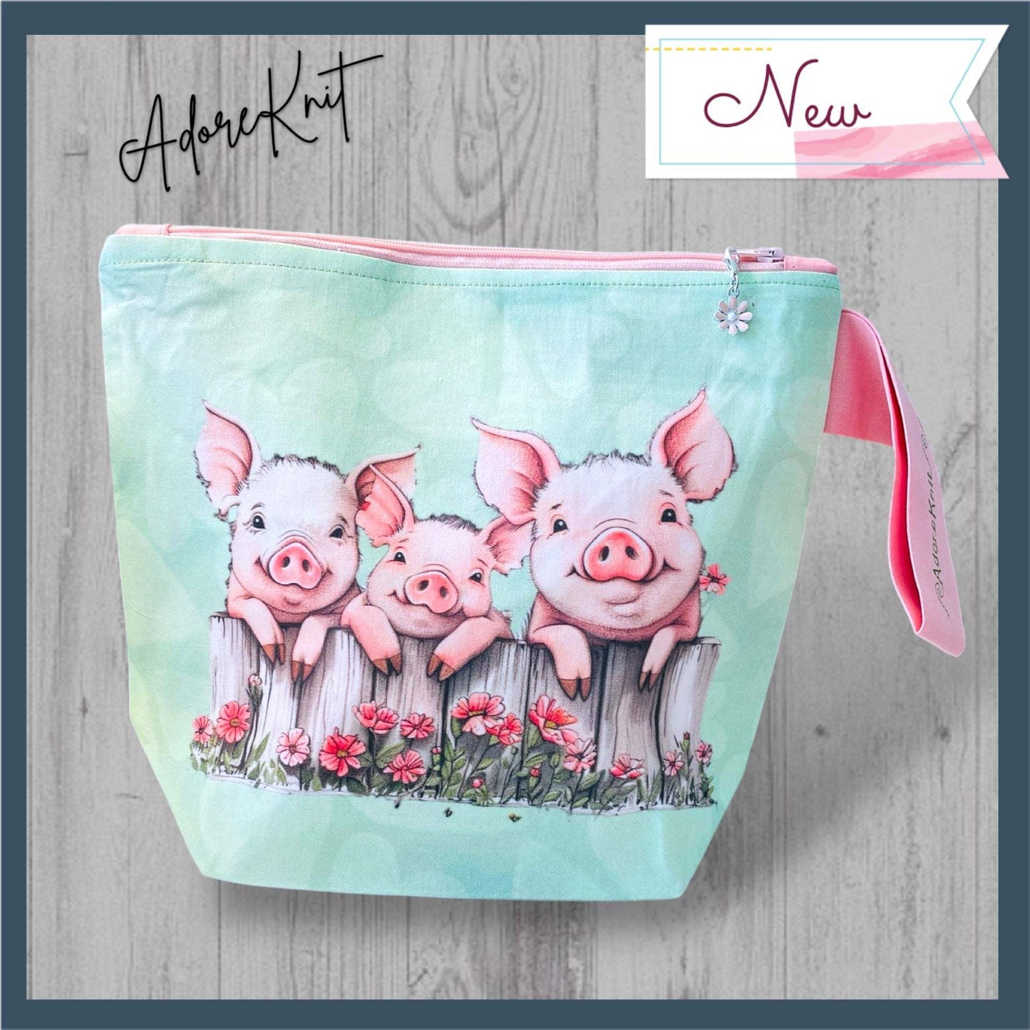 Who’s Stitchin’ Next Door Project Bag Exclusively Designed Fabric by AdoreKnit