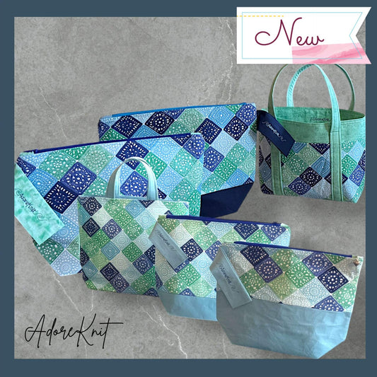 Heart Sings Granny Square Project Bag | Cool Colors Knitting Yarn Bag