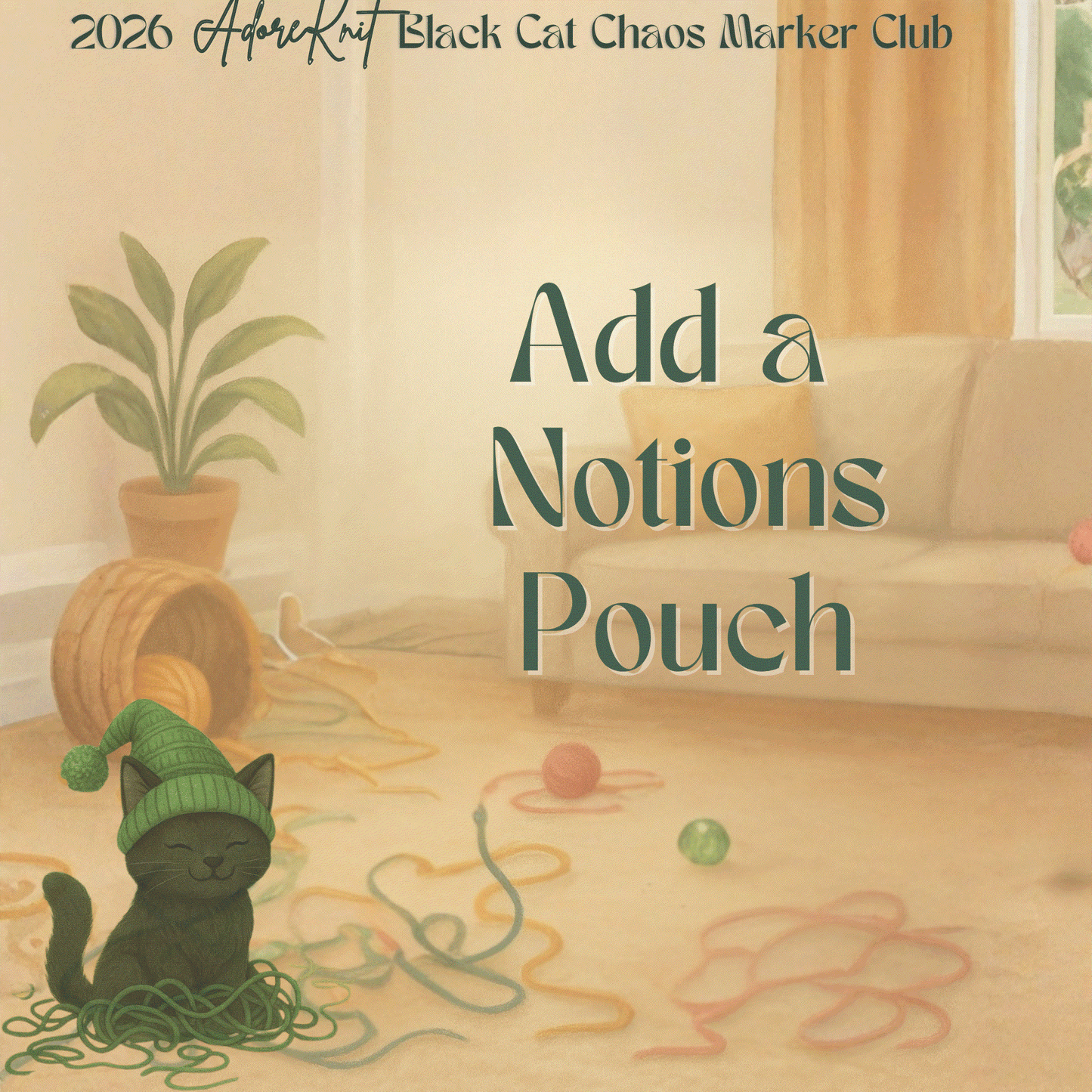 2026 Black Cat Chaos Marker Club, 12 Days of Stitch & Progress Markers, Yarn, Project Bags