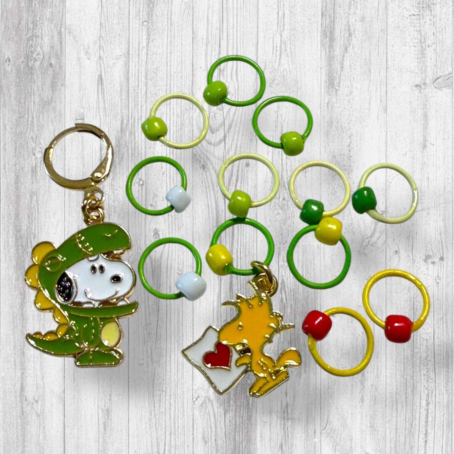 Jurassic Love Letter Progress and Stitch Markers Snoopy
