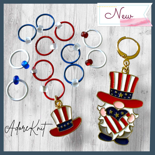 Star Spangled Gnome! Progress and Stitch Markers | Patriotic Knitting Markers