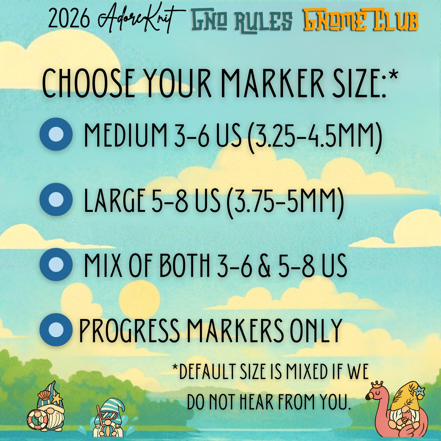 2026 GNo Rules GNOMES Countdown Club, 12 Days of Stitch & Progress Markers, Yarn, Project Bags