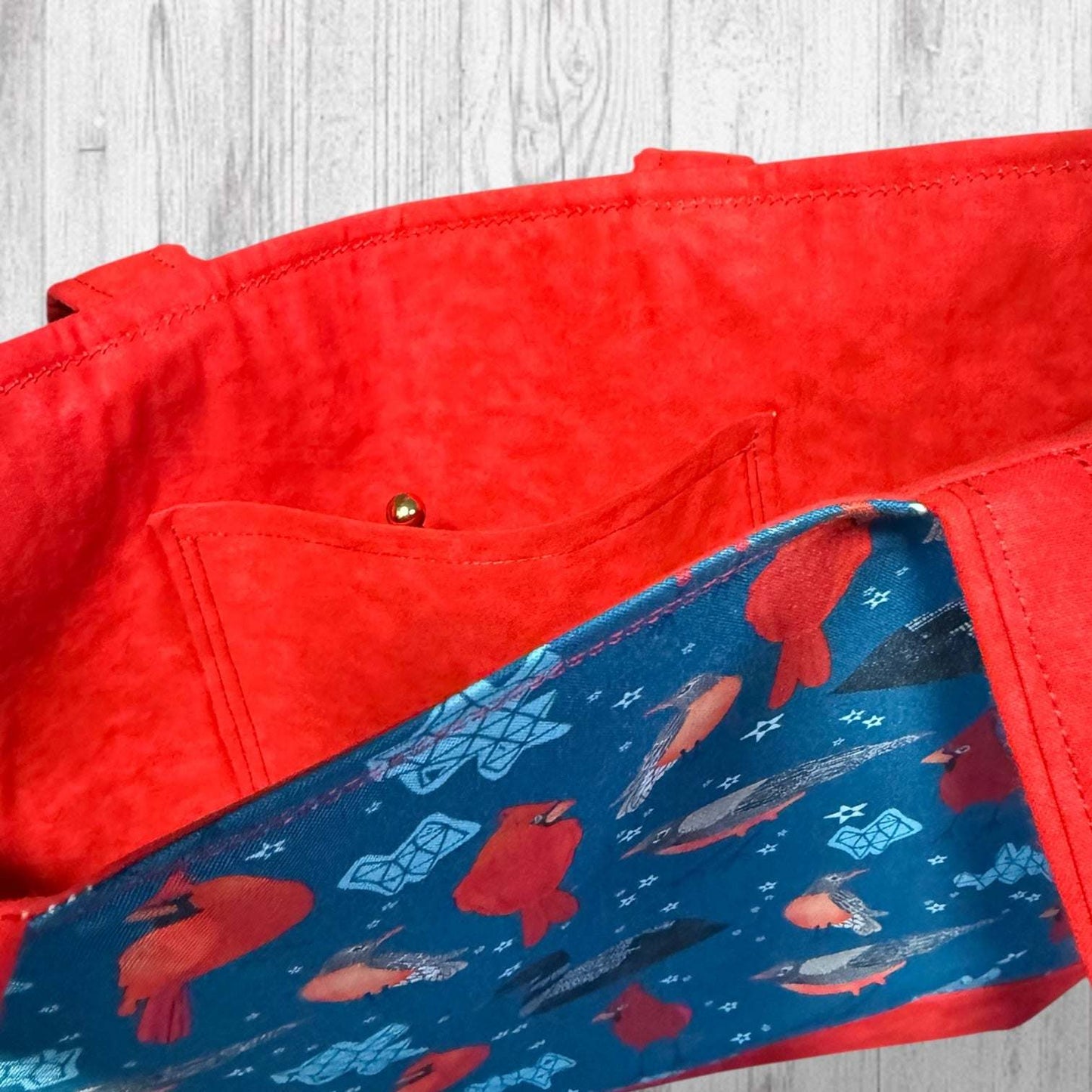 Red Feathers Warm Hearts Project Bag