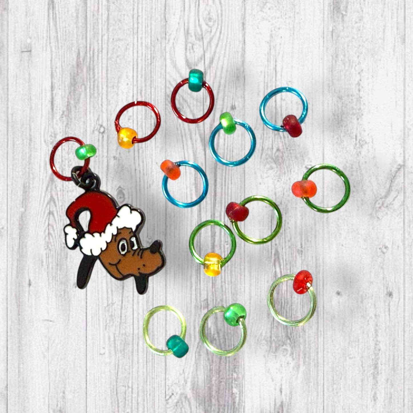 The Grouch and his Ride or Die Reindog Progress and Stitch Markers