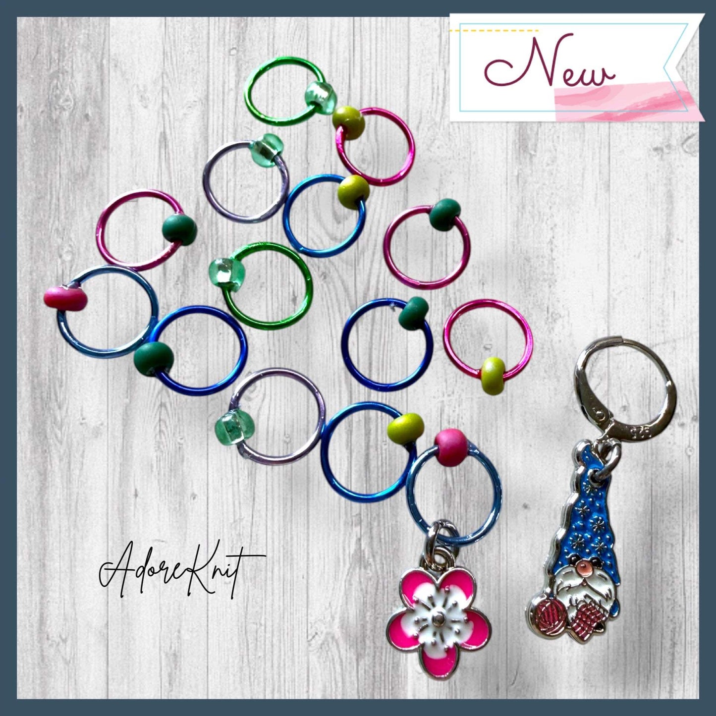 Pages, Petals & Purls Stitch Markers | Floral Gnome Knitting Markers
