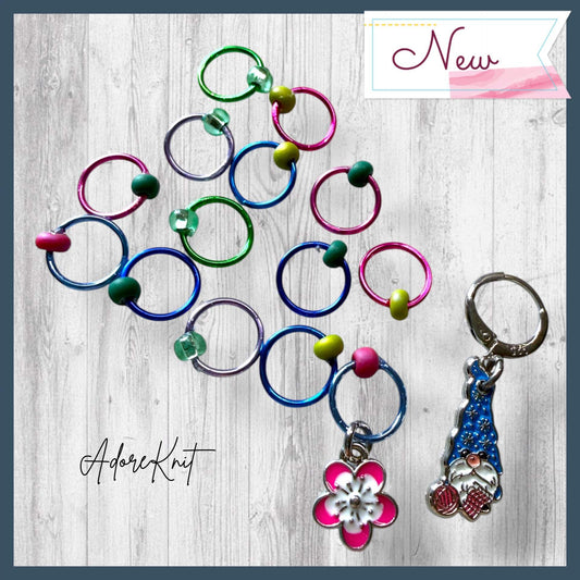 Pages, Petals & Purls Stitch Markers | Floral Gnome Knitting Markers