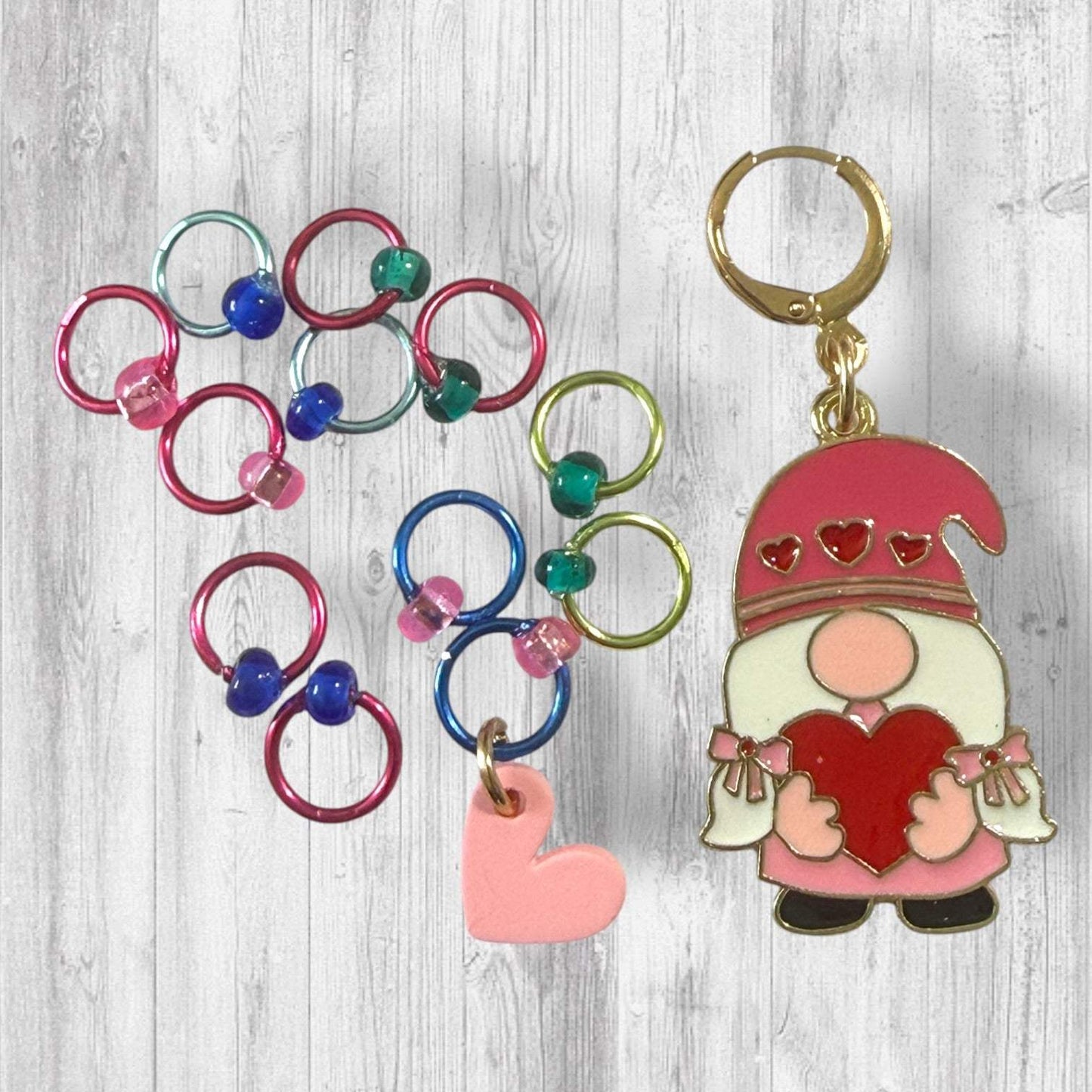 Choose Happy Gnome Stitch Markers | Rainbow Heart Lady Gnome Knitting Markers