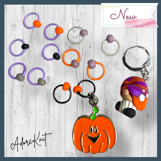 Pumpkin Paths & Pointy Caps Progress and Stitch Marker Set