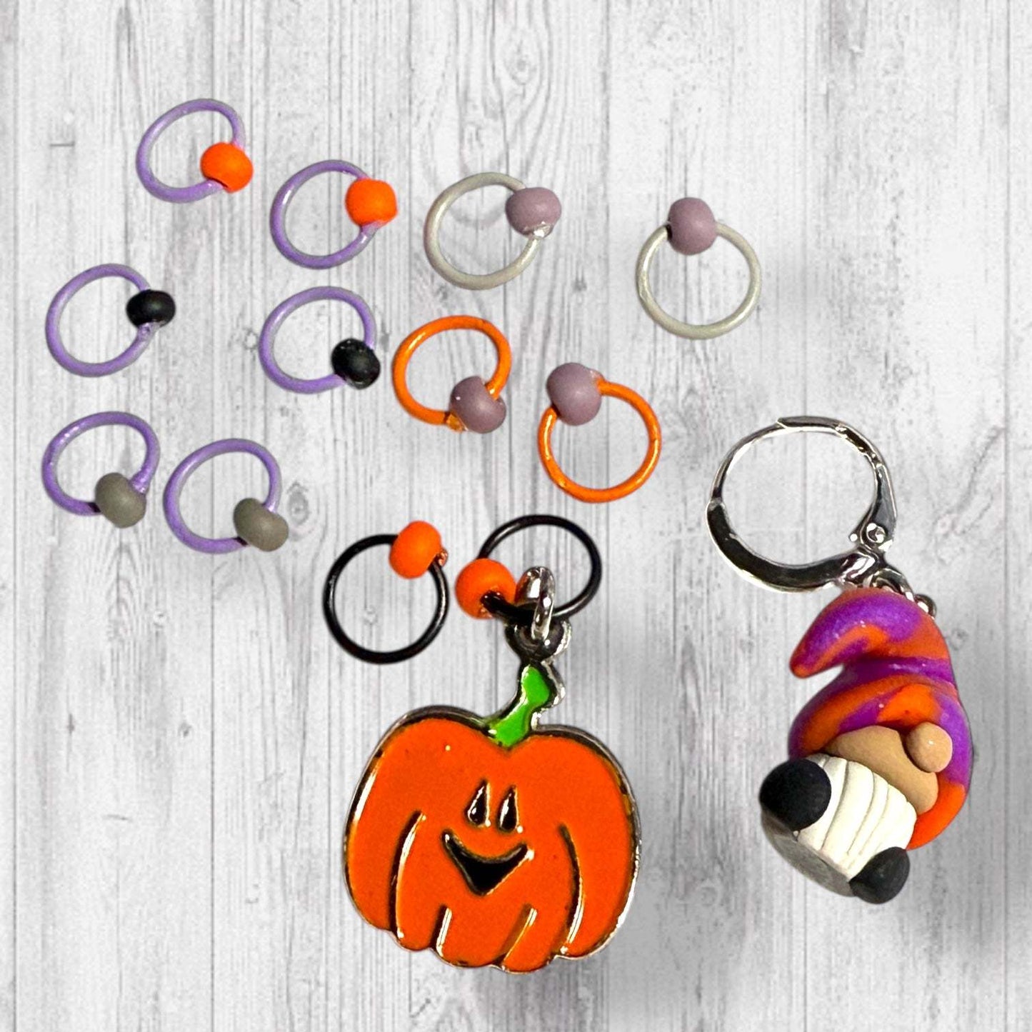 Pumpkin Paths & Pointy Caps Progress and Stitch Marker Set