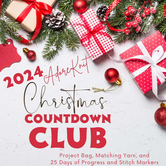 2024 Christmas Countdown Club includes Matching Project Bag and Indie Dyed Yarn with 12 or 25 days of Progress & Stitch Markers - AdoreKnit