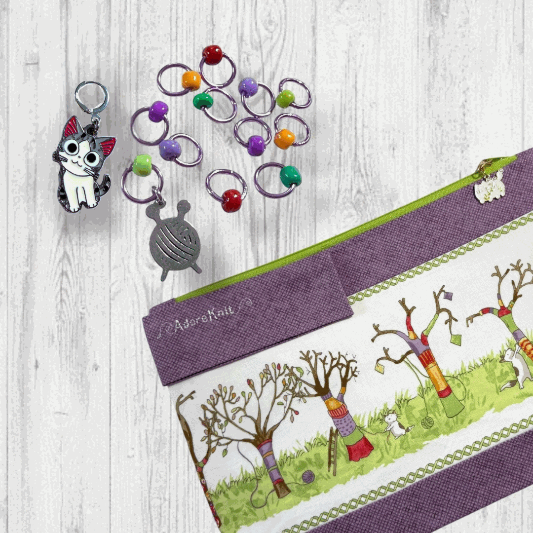 Tree Meowgicians Take Two Progress and Stitch Markers