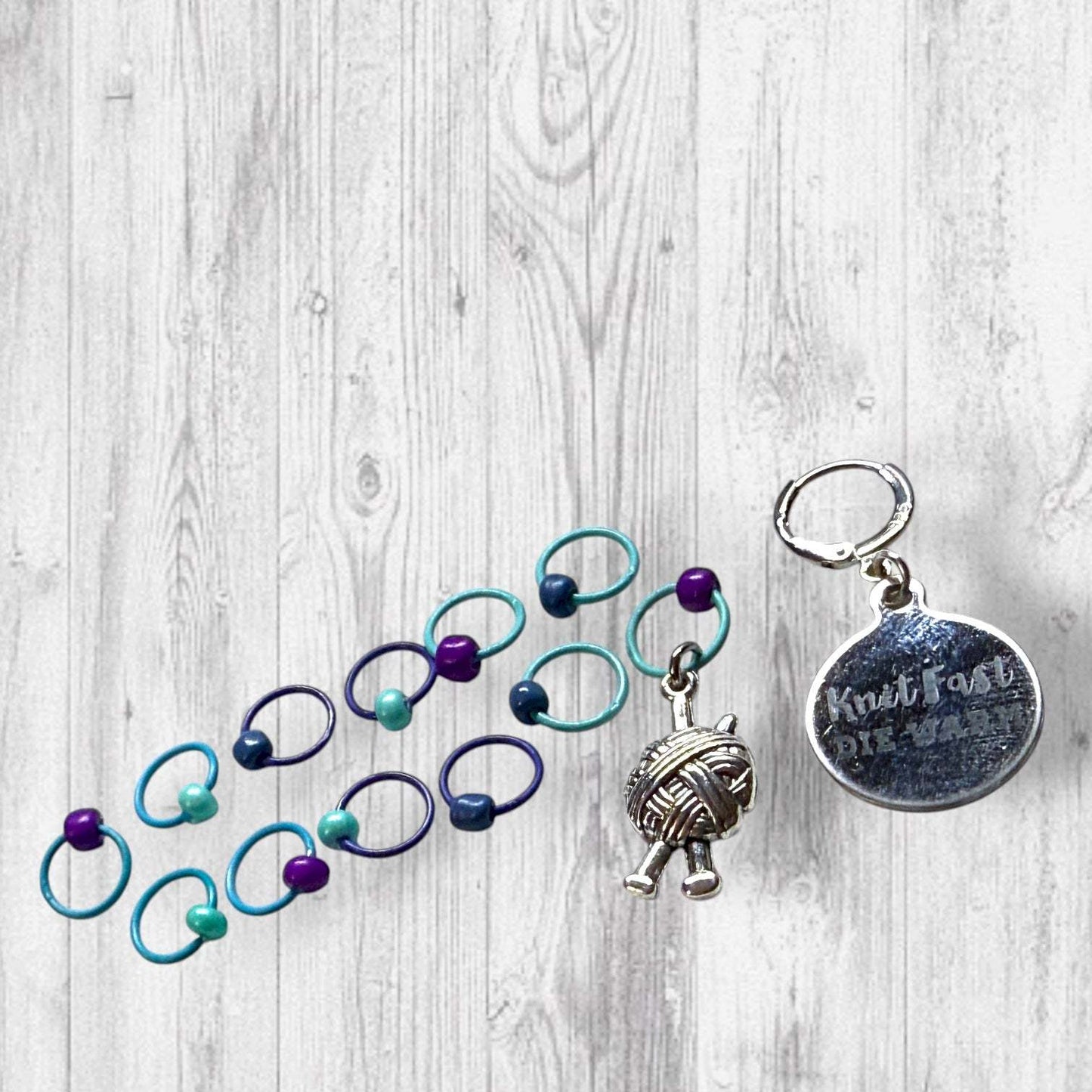 Knit Fast Die Warm Progress and Stitch Markers