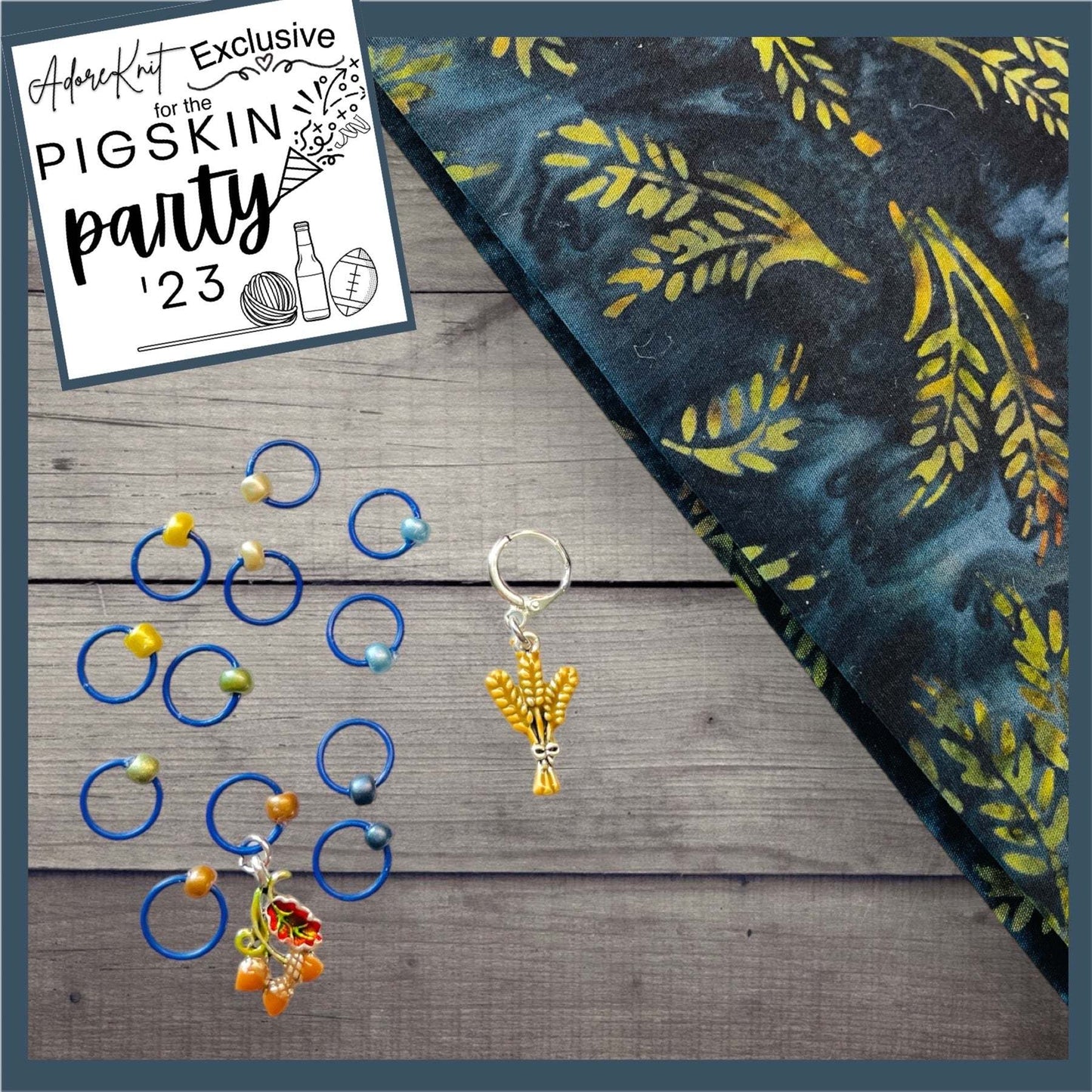 2023 Pigskin Party Fall Wheat Harvest Black Autumnal Progress and Stitch Marker Set - AdoreKnit