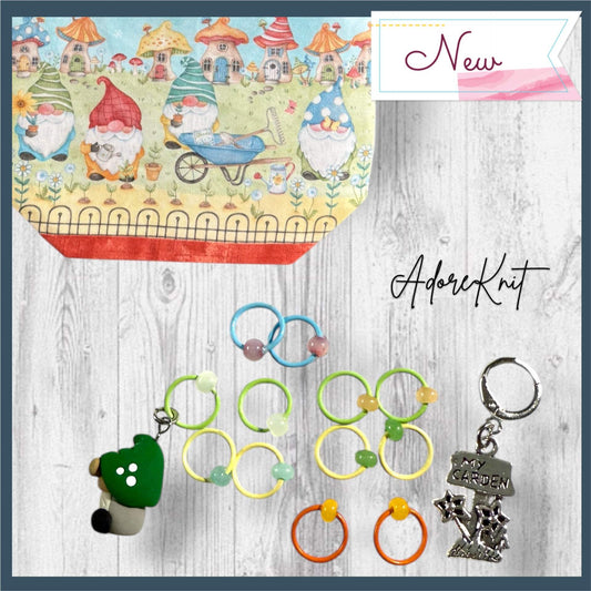 Little Gnome, Big Garden Dreams Progress and Stitch Marker Set
