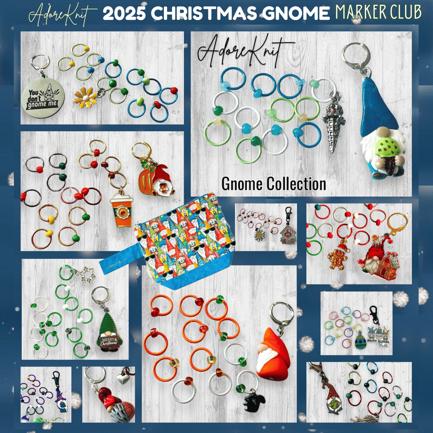 2025 Christmas GNOMES Countdown Club, 12 Days of Stitch & Progress Markers, Yarn, Project Bags