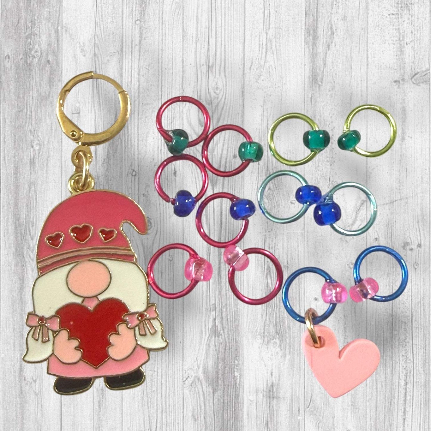 Choose Happy Gnome Stitch Markers | Rainbow Heart Lady Gnome Knitting Markers