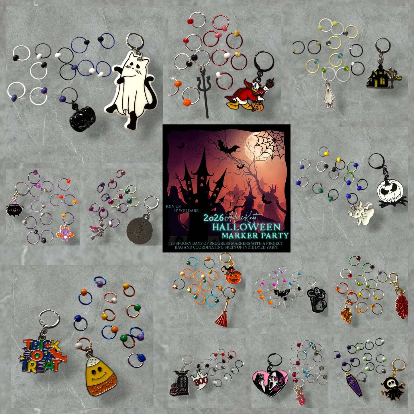 2026 Halloween Marker Party Countdown, Knitting Stitch Markers, Crochet Progress Markers, Halloween Project Bag Option, 13 Day Halloween Advent for Knitters