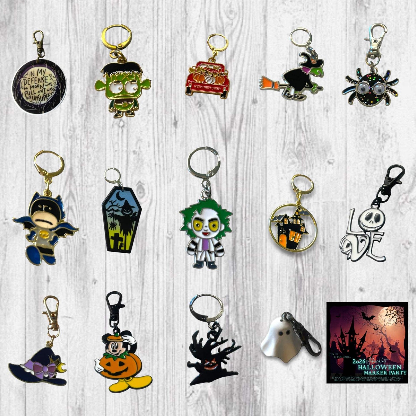 2026 Halloween Marker Party Countdown, Knitting Stitch Markers, Crochet Progress Markers, Halloween Project Bag Option, 13 Day Halloween Advent for Knitters