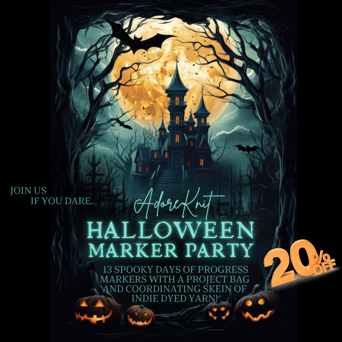 2025 Halloween Marker Party, 13 Days of Stitch & Progress Marker Club, Yarn, Project Bags