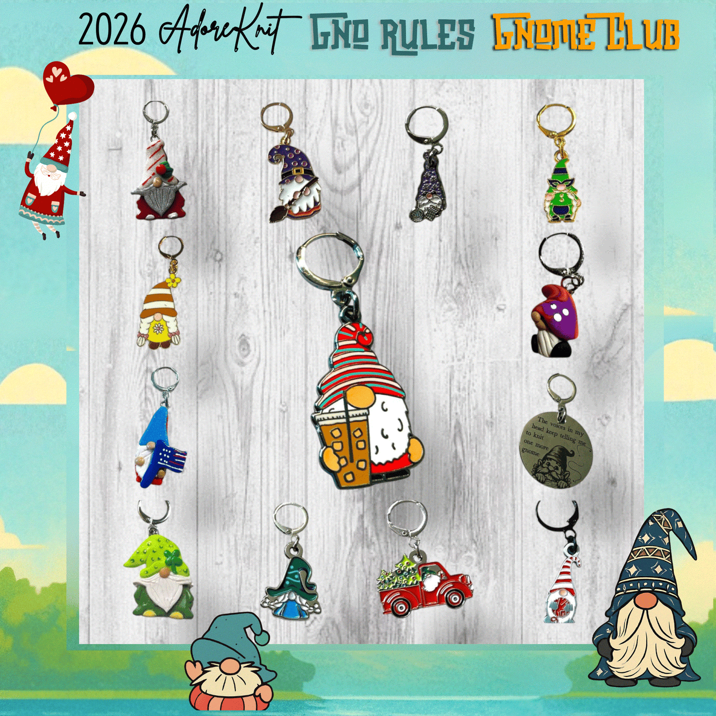 2026 GNo Rules GNOMES Countdown Club, 12 Days of Stitch & Progress Markers, Yarn, Project Bags