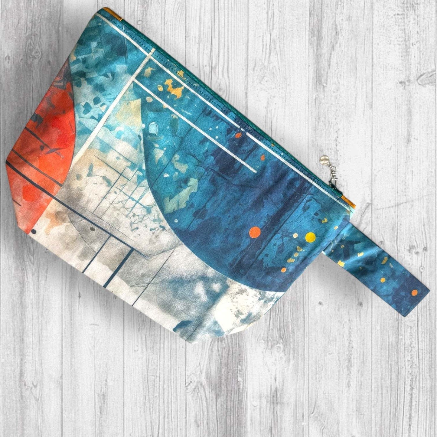 Watercolor & Ink Project Bag | Knitting Project Bag with Wrist Strap