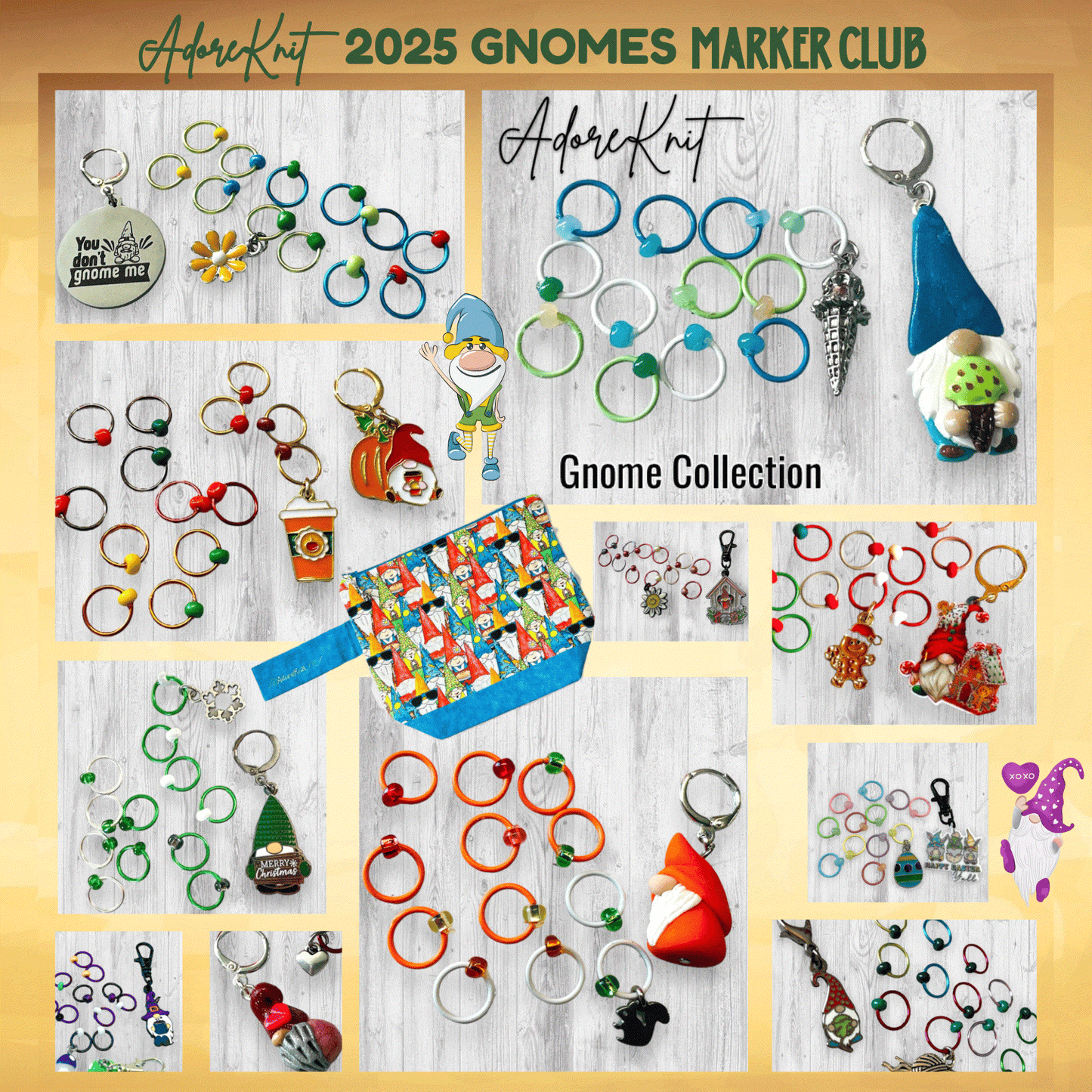 2025 GNo Good GNOMES Countdown Club, 12 Days of Stitch & Progress Markers, Yarn, Project Bags