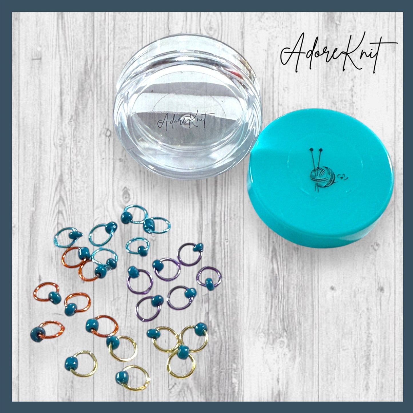 Sock Knitter's Companion Tiny Stitch Markers with Marker Container Aqua w Turquoise