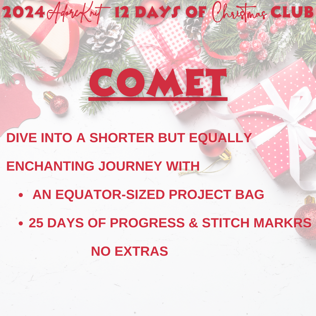 2024 12 Days of Christmas Club includes Matching Project Bag and 12 days of Progress & Stitch Markers - AdoreKnit